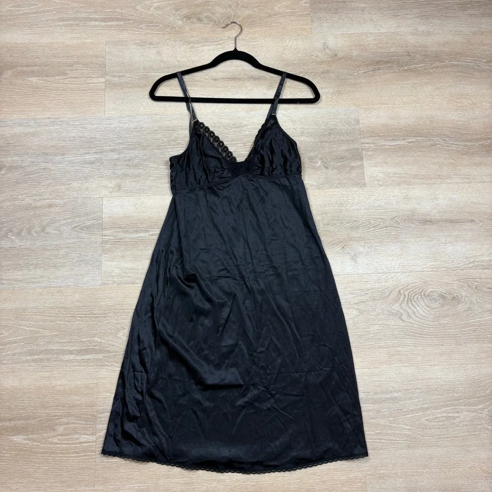 Vintage Black Lace Trim Slip Dress Union‎ Made in USA Women's Small Color Black